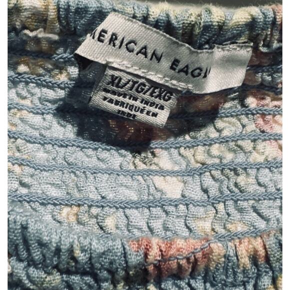 American Eagle Floral Pattern Shirred Crop Top Cotton/Linen Blend Size XL - Picture 8 of 10